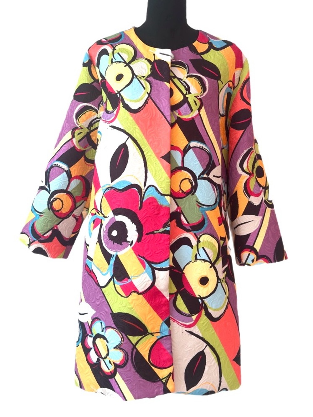 LUII ~ Bright Abstract Floral Print Jacket in Red, Pink, Green, Blue and Black